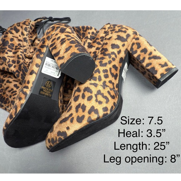 Buckle Leopard Print‎ Over the Knee Boots Block Heel Drawstring Women's 7.5 - Picture 4 of 4